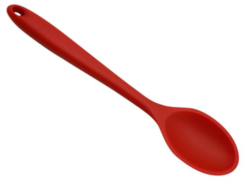 NUOBESTY Silikon Löffel Küchenhelfer Ergonomisch Hitzebeständig Spülmaschinenfest Vielseitig für Kochen Backen Servieren Rührlöffel für Heiße und Kalte Speisen Rote Farbe