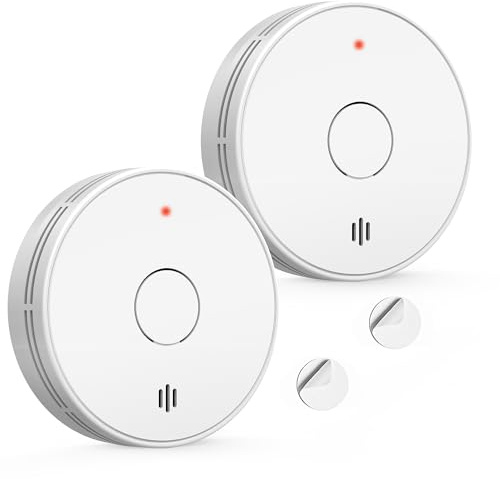 Smoke Alarms for Home, 10 Years Battery Smoke Detectors with Big Test/Silence Button, Fire Alarm with Adhesive Tape, Conforms to EN14604 Standard, 2-Pack