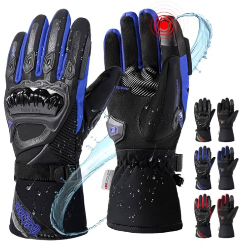 IRON JIA'S Winter Motorradhandschuhe Wasserdicht Winddicht Level 1 KP Leicht und Warm Touchscreen Handschuhe für Motorrad Wandern und andere Outdoor-Sportarten Mann und Frau-Blau-XXL