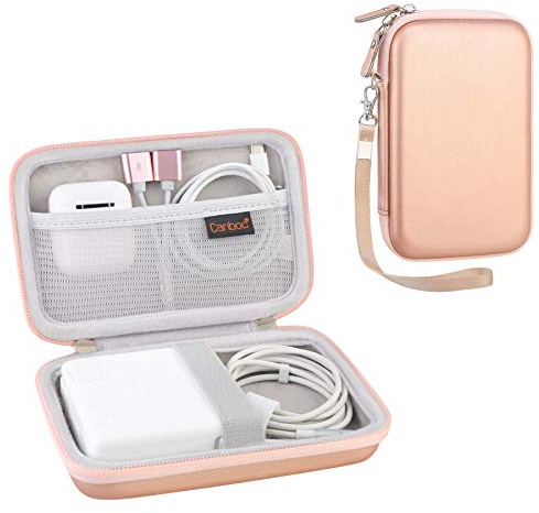 Canboc Tragetasche für MacBook Air Pro Ladegerät MagSafe/MagSafe 2 Power, iPhone 14/14 Pro MagSafe Ladegerät, USB C/Typ C Hub Multiport Adapter, Harte Eva Tasche, Roségold
