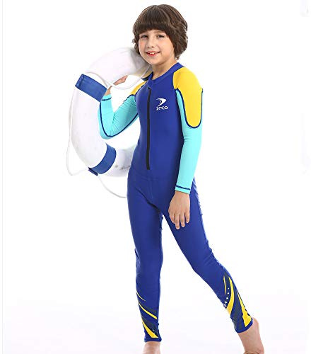 ZCCO Kids Swimsuit, Full Body Sunsuit, Youth Boy's and Girl's One Piece Long Sleeve Swimsuit for Swimming,Bathing, Surfing etc Water Sports (Blue, 2XS)