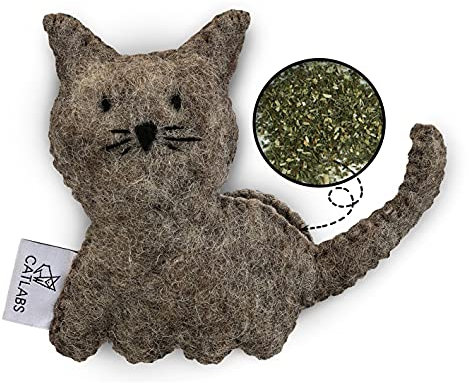 CATLABS nachhaltiges Katzenspielzeug 'Kuschelige Katze' mit Katzenminze | Faire Handarbeit für Deine Katze | Aus natürlicher Schafwolle ohne Polyester | Füllung aus 100% Katzenminze | Nachfüllbar