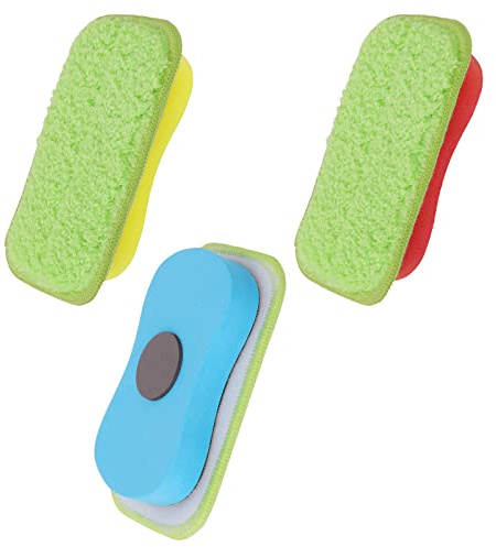 cobee Lot de 3 gommes à craie en microfibre anti-poussière, lavables pour tableau noir, effaçables à sec, magnétiques réutilisables, fournitures scolaires de bureau