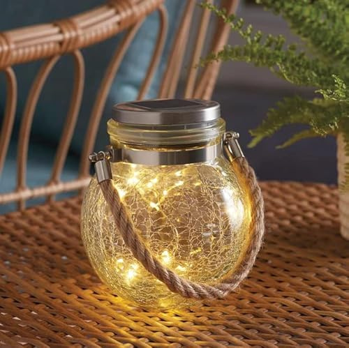 Garden Mile Hanging Solar Lantern - Outdoor Hanging Solar Lantern Lights, Waterproof Cracked Glass Solar Garden Globe Warm White LED Light Outdoor Decor, Landscape Patio Pathway Decoration