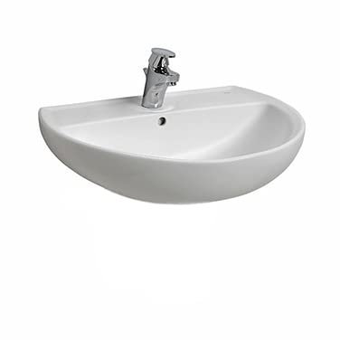 VBChome Lavabo à poser, 60 x 45 cm, blanc, avec trou et trop-plein, lavabo à encastrer avec meuble sous le lavabo, moderne, facile à monter