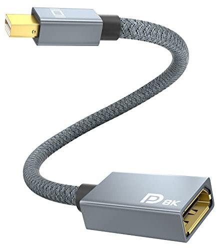 Adattatore Mini DisplayPort a DisplayPort 1.4, supporta 8K@60Hz 4K@144Hz 120Hz 2K@240Hz, AMD Eyefinity, NVIDIA Mosaic, HDR, FreeSync, G-SYNC per laptop, PC, Intel NUC, Surface, tablet, monitor (0,2 m)