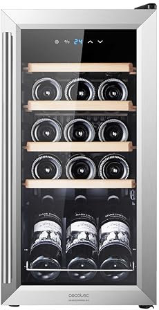 Cecotec Vinoteca Bolero Grandsommelier 1550 Inox Compressor, 15 botellas de capacidad, Puerta y tirador inox, Alto rendimiento, Regula la temperatura de tus vinos entre 5 y 18 ºC, Control táctil