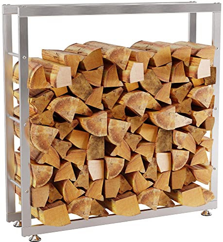 CLP Kaminholzständer Keri V2 Edelstahl I Brennholzregal Mit Bodenschonern, Farbe:Edelstahl, Größe:25x100x100 cm