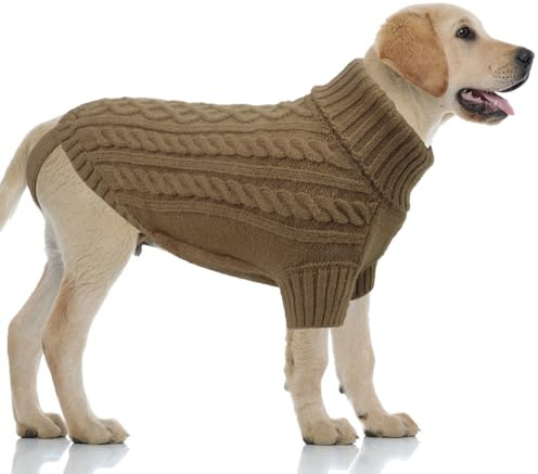 LiebeDD Hundepullover Grosse Hunde - Kuschelig Hundepulli mit Beinschlaufe und Geschirrloch, Rollkragen Strick Pullover Hund Pullis für Große Hunde Labrador, Warm Dog Sweater (Kamel XL)