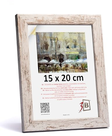 3-B Cornice Portafoto HIT – Bianco Rustico (Invecchiato Otticamente) – 15 x 20 cm – Cornice in Legno Con Vetro Acrilico