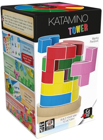 Gigamic, Katamino Tower, Familienspiel, Holzspiel, 1-2 Spieler, Ab 6+ Jahren, 15 Minuten, Deutsch, Mehrsprachig, Mehrfarbig, Bunt