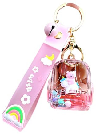 BsaPP Kreativer schwimmender Einhorn-Bär-Schlüsselanhänger, niedlicher Kawaii-Flüssigkeit, Treibsand-Tier-Schlüsselanhänger, Autoschlüssel, Taschenanhänger für Mädchen, rose, One size