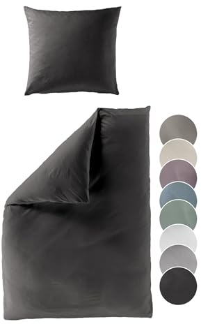 liebling Satin Bettwäsche Graphit grau, 1 x Bettbezug 155 x 220 cm + 1 x Kissenbezug 80 x 80, Bettzeug aus 100% seidig weicher Baumwolle, 60 Grad, Ökotex Made in Green
