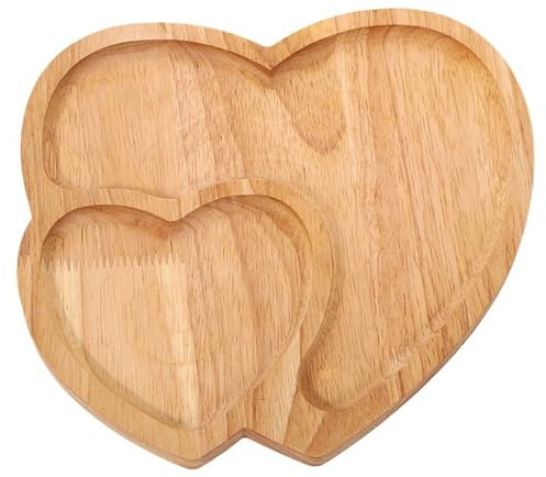 Hintyne Herztablett herzförmiger Teller Herz Serviertablett aus Holz romantisches Herz Charcuterie Brett 2 Fächer 23 x 21 cm Herzplatte für Hochzeit Valentinstag