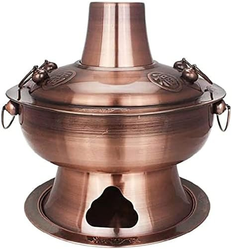Fondue Chinese Copper Hot Pot, Hot Pot Copper Charcoal Chinese Cooker Soup Large Traditional Cook Cooking for Unusual Gift ， Copper.