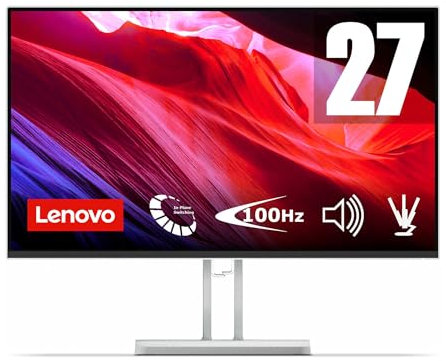 Lenovo L27i-4B - Monitor 27 (IPS, 1920 x 1080 px, 16:9, 100 Hz, Tiempo de Respuesta 4ms, HDMI, VGA, Montaje VESA 100 mm, Soporte de Inclinación) Color Gris Nube, Versión Actual