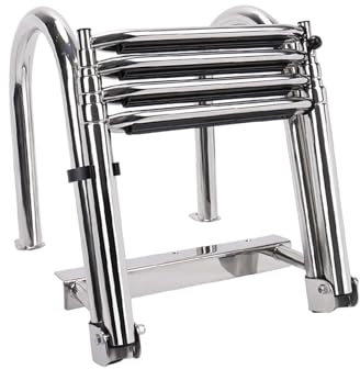 Boat Ladder for Fishing Boat Telescopic 4 Step Ladder, Stainless Steel Deck Ladder for Marine Boat Yacht with Pedal and Safe Handrails