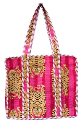 Borsa da viaggio a mano, borsa in cotone per la spesa e la spiaggia, chiusura con cerniera, borsa da spalla indiana per la spesa fatta a mano, Taglia unica