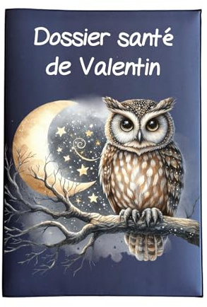 Protège Carnet de Santé Personnalisable, Motif Hibou Nocturne, 16,5 x 23,5 cm, PVC Souple (marine)
