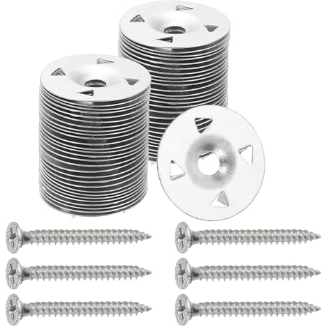 PATIKIL 1-1/8 Insulation Washers, 100 Set 28mm Metal Foam Board Fasteners Perforated Plaster Washers with Screws Galvanized Steel for Foam Board Fixing Fastening Wall