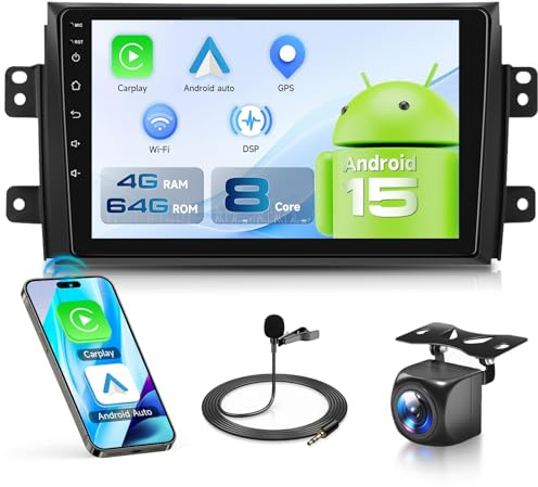 VECHTEL Autoradio 8 Kern Q-Snapdragon 4+64G Android 15 für Suzuki SX4 2006-2013 FIAT Sedici 2005-2014,9 Zoll HD Touchscreen Radio mit Carplay Android Auto GPS Wi-Fi DSP Bluetooth FM/RDS Rückfahrkamera