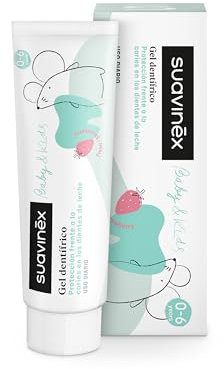 Suavinex, Dentifricio in Gel per Neonati e Bambini 1000 ppm di Fluoro, dal 1° Dente a 6 Anni, Senza Glutine, Previene la Carie, Cura le Gengive, con Xilitolo e Acqua di Mare, Gusto Fragola, 50 ml