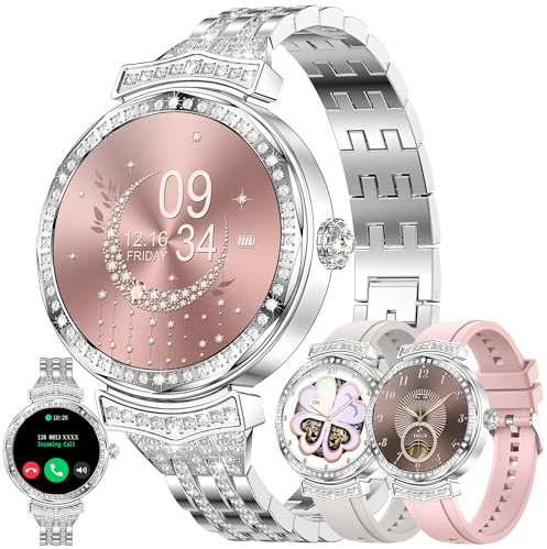 SGDDFIT 1,32 Tum AMOLED Smartklocka för Kvinnor med Samtal och WhatsApp, Militär Smartwatch med 123 Sportlägen, Hjärtfrekvens/SpO2/Sömn, 3ATM Smartwatch för Män för Android iOS (Guld)