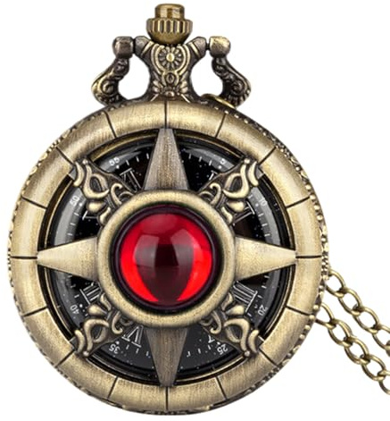Reloj de bolsillo de piedras preciosas para hombre - de bolsilo con movimiento de cuarzo, con cadena | Reloj de bolsillo vintage con números romanos, diseño steampunk, accesorios de cuerda manu