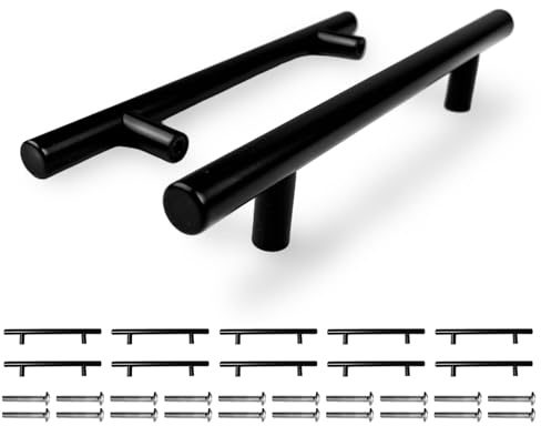 SOSOLOVE Manijas de Cocina Negras, 10 Piezas, Manijas de Puerta de Acero Inoxidable con Tornillos, Distancia de Perforación 128mm, para Cajones de Gabinete, Puertas de Armarios (200mm)