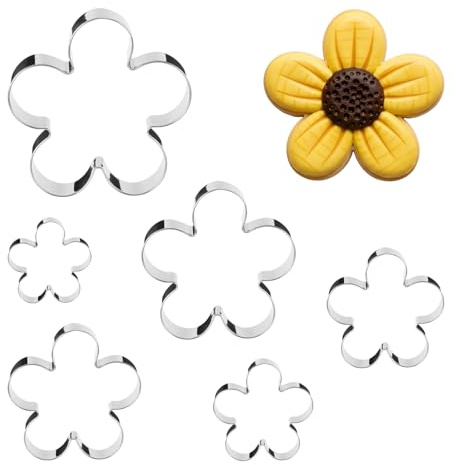 6 Pcs Christmas Pastry Cutters for Baking, Ymapinc Flower Cutters for Cake Decorating, Flower Cookie Cutter Set, Biscuit Fondant Cutter