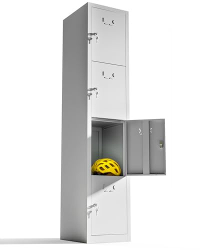 TwinThink Taquillas Vestuario de 4 Puertas Taquillas Metalicas con Llave, Taquilla Meatlica de Vestuario Taquillas Metálicas (Gris)