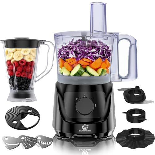 SUPERLEX Küchenmaschine Food Processor Elektrisch 10 in 1 Multifunktion Kompakt Mit 2L Schüssel 1,5L Standmixer Zwei Geschwindigkeiten Zum Kneten Mixen Schneiden Zerkleinern 800W Schwarz
