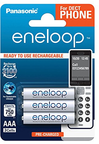 Panasonic eneloop, Ready-to-Use Ni-MH Akku, AAA Micro, 3er Pack, min. 750 mAh, 2100 Ladezyklen, geringe Selbstentladung, für Schnurlostelefone (DECT), wiederaufladbare Akku Batterie