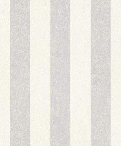 rasch Tapete 402919 aus der Kollektion Uptown – Vliestapete in Creme mit grauen Streifen – 10,05m x 53cm (L x B)