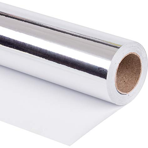 Ruspepa silvermetalliskt omslagspapper – enfärgat papper perfekt för bröllop, födelsedag, jul, babyshowgåvor – 76 cm x 10 m