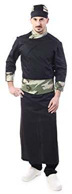 tessile astorino Kostenlose Stickerei – Anzug für Koch und Chef, schwarz, Militär – Herren – Doppelkragen – 4 Stück – Jacke, Hose, Vorderseite und Bandana – Uniform für Küche und Restaurant – Made in