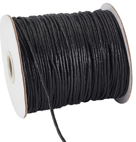 PH PandaHall Cordón de algodón encerado de 2 mm para pulseras, collares, joyas y suministros de macramé, color negro