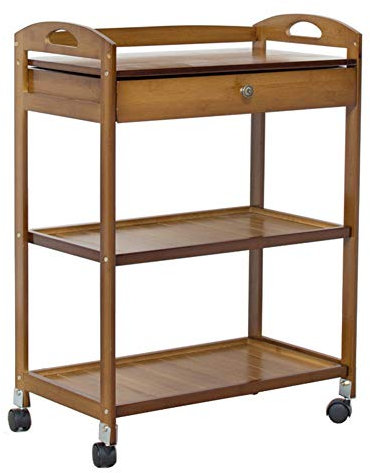 Mesa Carrito Camarera Carro De Servicio 3 Niveles Cocina Bambú con Cajón Organizador Ruedas Universales con Freno Comercial, Capacidad 60 Kg (Color : Brown)