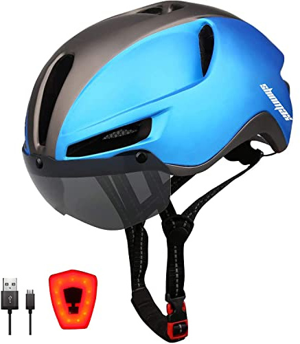 Casco Bici Adulti Shinmax RC-088 con Luce LED Ricaricabile USB e Visiera Magnetica, per Uomo e Donna, MTB e Ciclismo su Strada, Taglia Regolabile 57-62 cm
