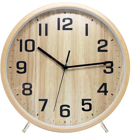 ALEENFOON 10 Zoll Holz Uhr Modern Leise Wanduhren Tischuhr für Wohnzimmer Küche Ohne Tickgeräusche Innenuhr Nicht Tickende Wanduhren Hängende Uhr (Hölzern)