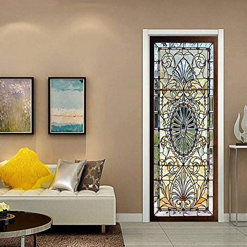 3d Pegatina Puerta PatróN De Vidrio Mural Autoadhesivo DecoracióN Del Hogar Pegatinas De Pared Dormitorio Sala De Estar PóSter ExtraíBle Pegatinas De Arte-Los 77x200cm