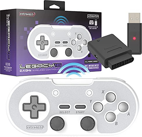 Retro-Bit Legacy 16 Wireless 2.4GHz Controller for SNES, Switch, PC, MacOS, RetroPie, Raspberry Pi and Other USB Devices (Classsic Gray)