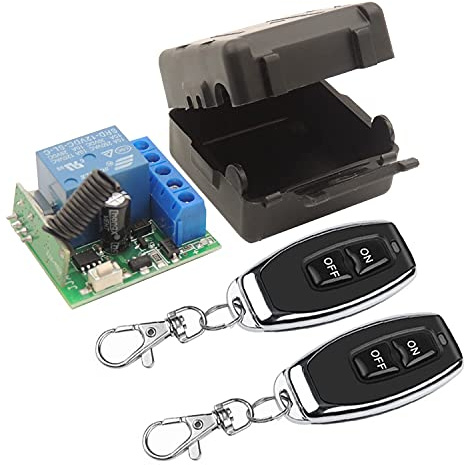 DieseRC 433Mhz Universal Wireless Remote Control Switch DC 12V 1CH RF Relay Receiver Module with 2 Transmitters, EV1527 Learning Code Remote Switch