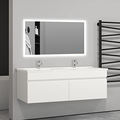 AICA sanitaire Ensemble de Meuble de Salle de Bain Blanc 120cm+Vasque+Miroir-Armoire de Rangement-Meubles-lavabos