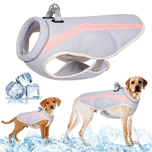 Hundekühlweste mit Geschirr D-Ring für Laufen, Wandern, Bergsteigen Atmungsaktive Mesh-Hundejacke Sommer kühl und bequem Hundemantel einstellbar geeignet für große mittlere und kleine Hunde (Rosa, M)