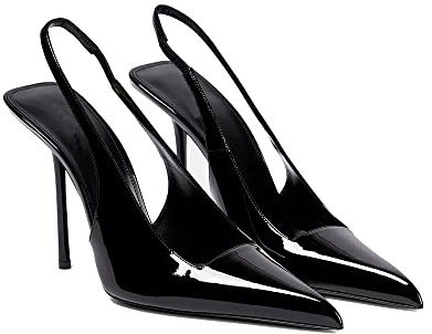 THESHY Women's Pointed Toe High Stiletto Heels Slingback Stretch Slip-on Pumps Backless Patent Leather Fashion Dress Shoes for Women Black