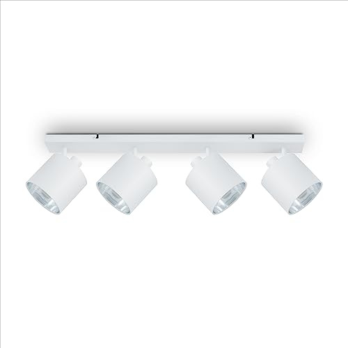 Paco Home LED Pendellampe Wandlampe Deckenlampe Wohnzimmer Esszimmer Schlafzimmer Modernes Design Uni Schirm Stoff E14, Farbe:Weiß - Silber, Leuchtentyp___Technologie:Wandleuchte 4xE14
