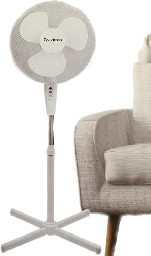 Powatron Pedestal Fan 16 - Adjustable Height, 3 Speed Settings, 90° Oscillating Fans with Mesh Guard - Electric Fan for Home or Office - 45 Watt Energy Efficient White Stand up Fans