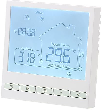 Wengart Termostato digitale WG903, Programmazione settimanale, per impianti di riscaldamento dell'acqua con funzione collegamento caldaia, bianco