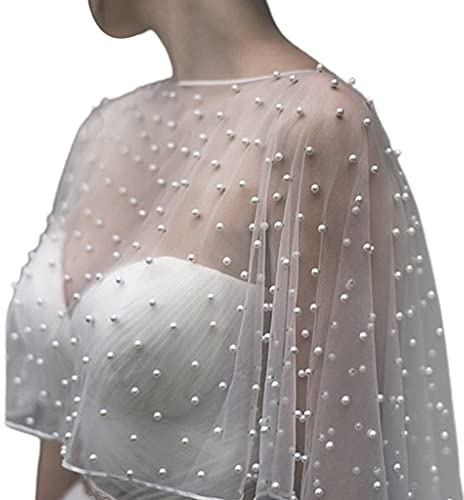 BYUTFA Hochzeitsaccessoires, Brautumhang, Perlen, Hochzeitsumhang, kurze Vorderseite, lange Rückseite, Damen-Wickelumhang, Abend-Wickelschal